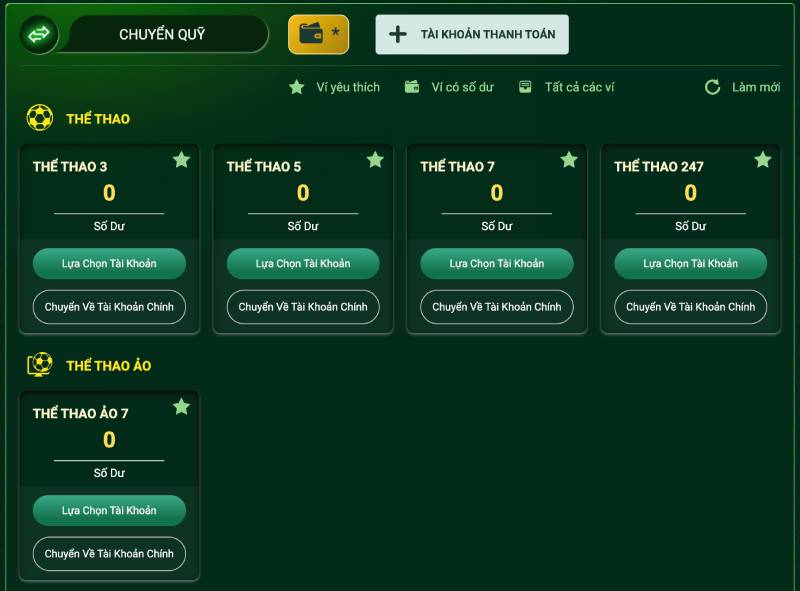 Chuyển tiền thắng cược về tài khoản chính để rút