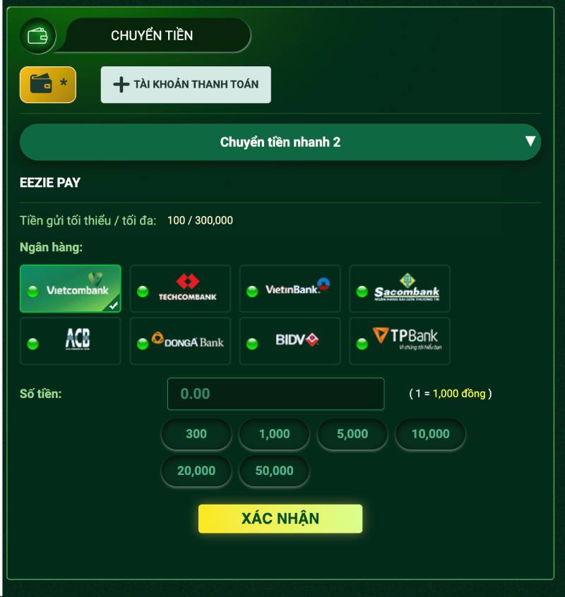 Nạp tiền FB88 qua phương thức chuyển tiền nhanh
