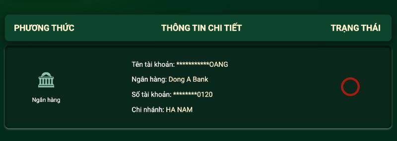 Nhập thông tin ngân hàng để rút tiền lần đầu